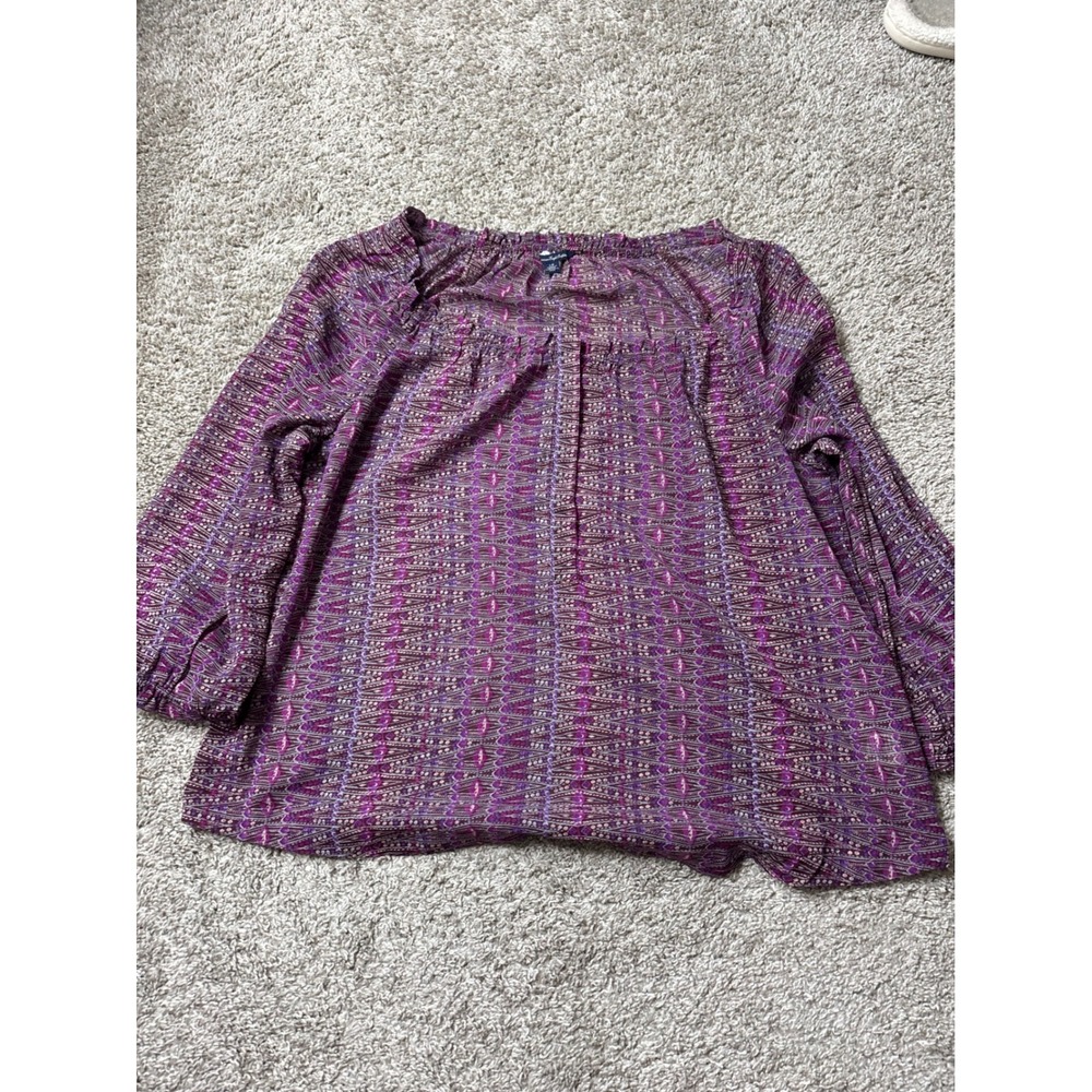 American Eagle Purple Geometric Print Long Sleeve Blouse Large 1450818141
